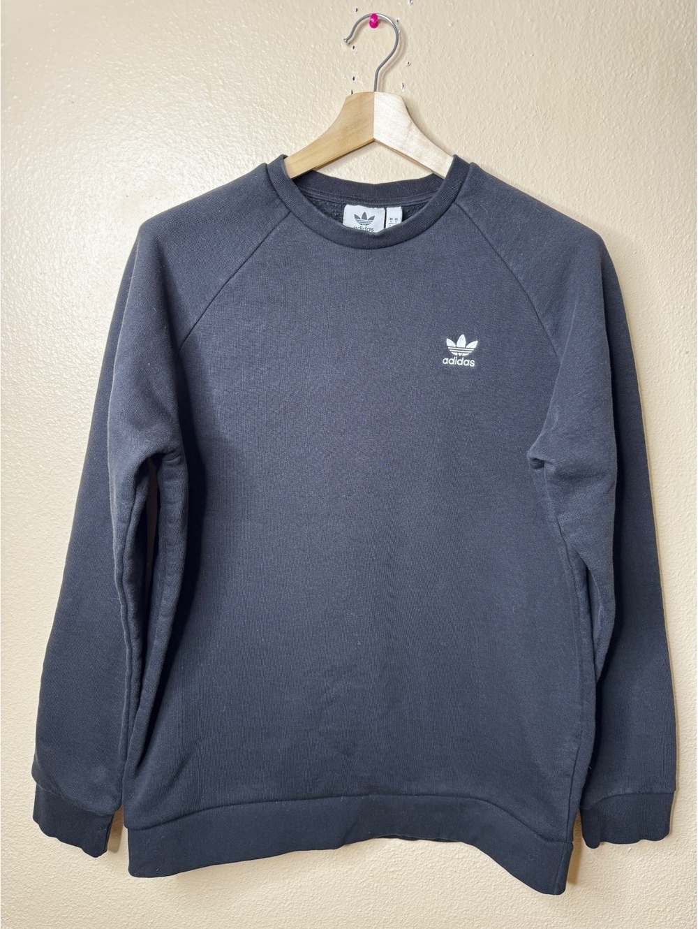 Adidas Originals L Crewneck Sweatshirt Black Cotton Blend Trefoil Logo